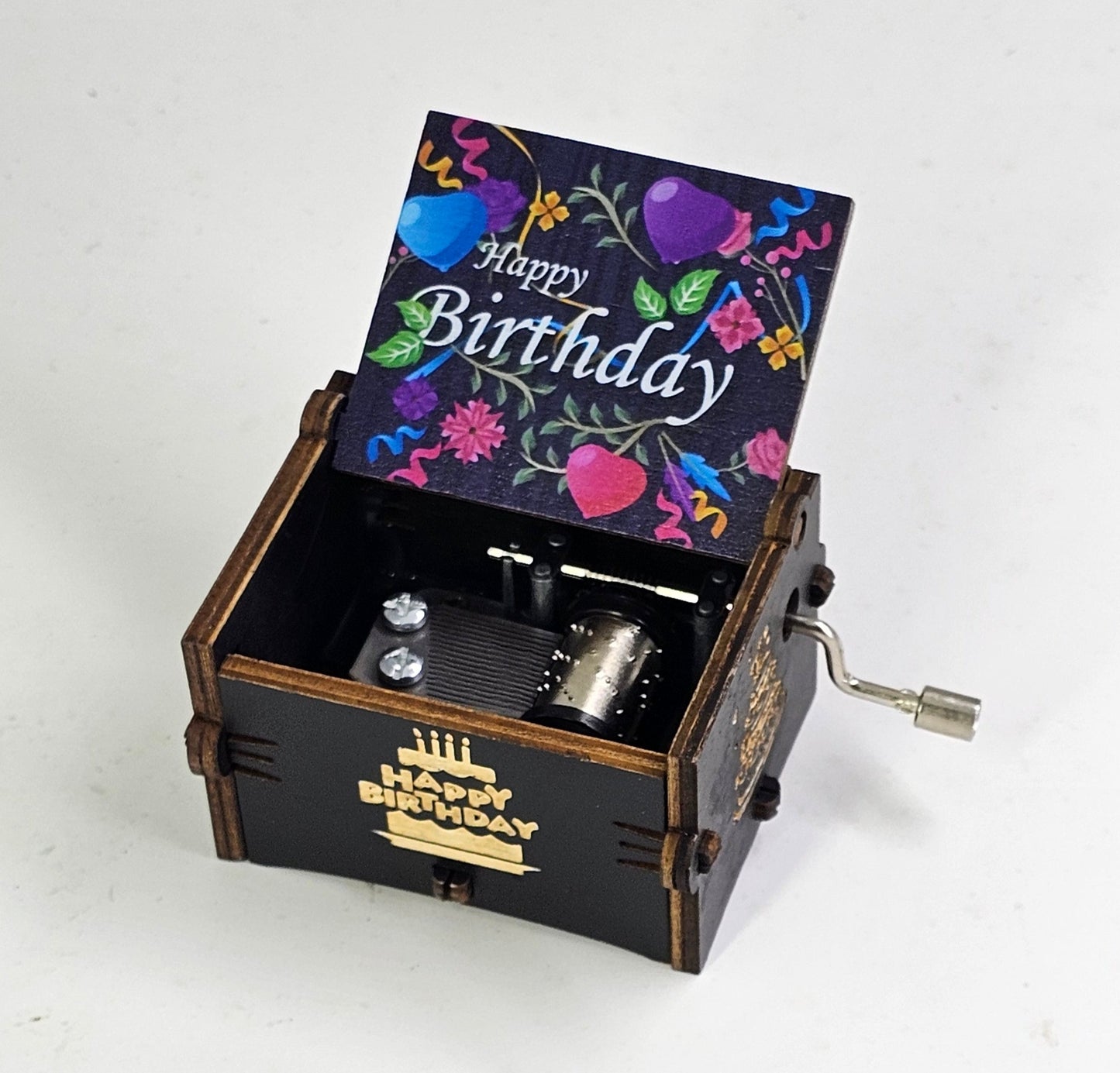 Happy Birthday Music Box Hand Crank Carved Wooden Musical Box