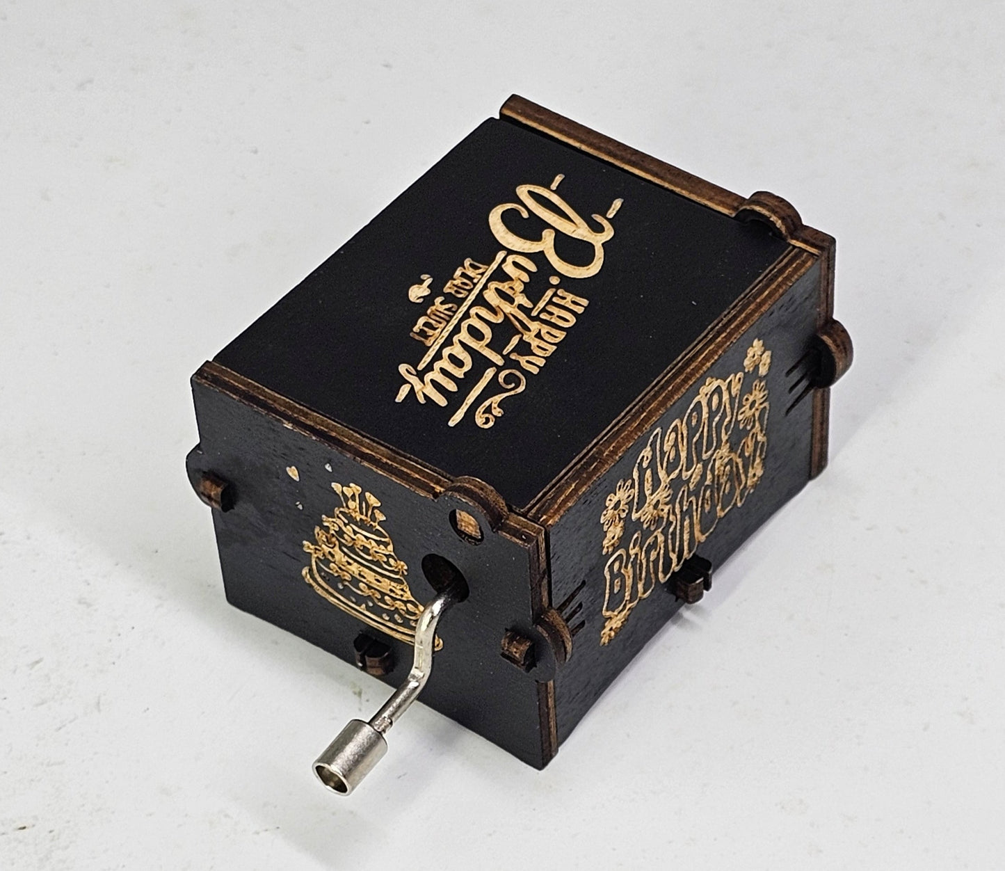 Happy Birthday Music Box Hand Crank Carved Wooden Musical Box