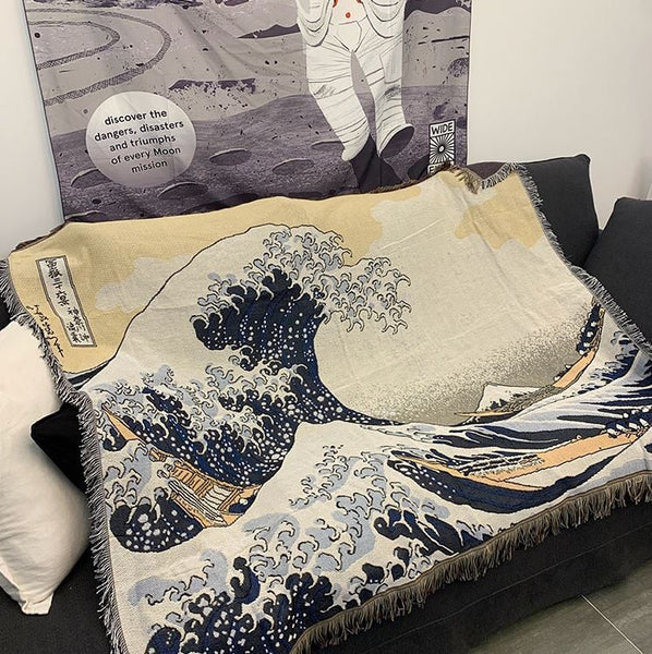 Hokusai Kanagawa oki nami ura Great wave Thread Blanket, Throw Blanket