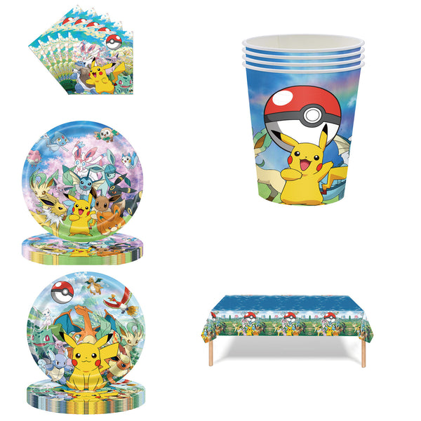 Pokemon Pikachu Party Supplies for Kids’ Birthday Party decorations Tableware plate cup Set