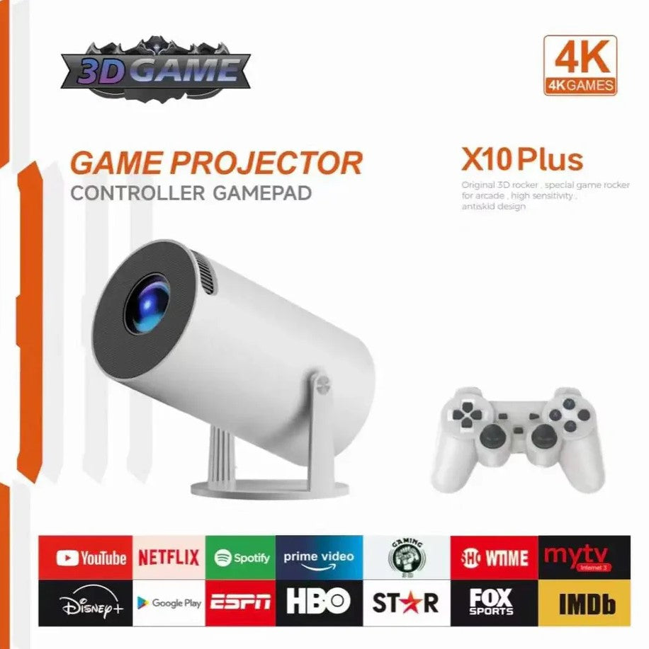 X10 Plus Game Projector Classic Retro Video Game Arcade Console 64GB 10000 Games LCD Potable Projector 4K