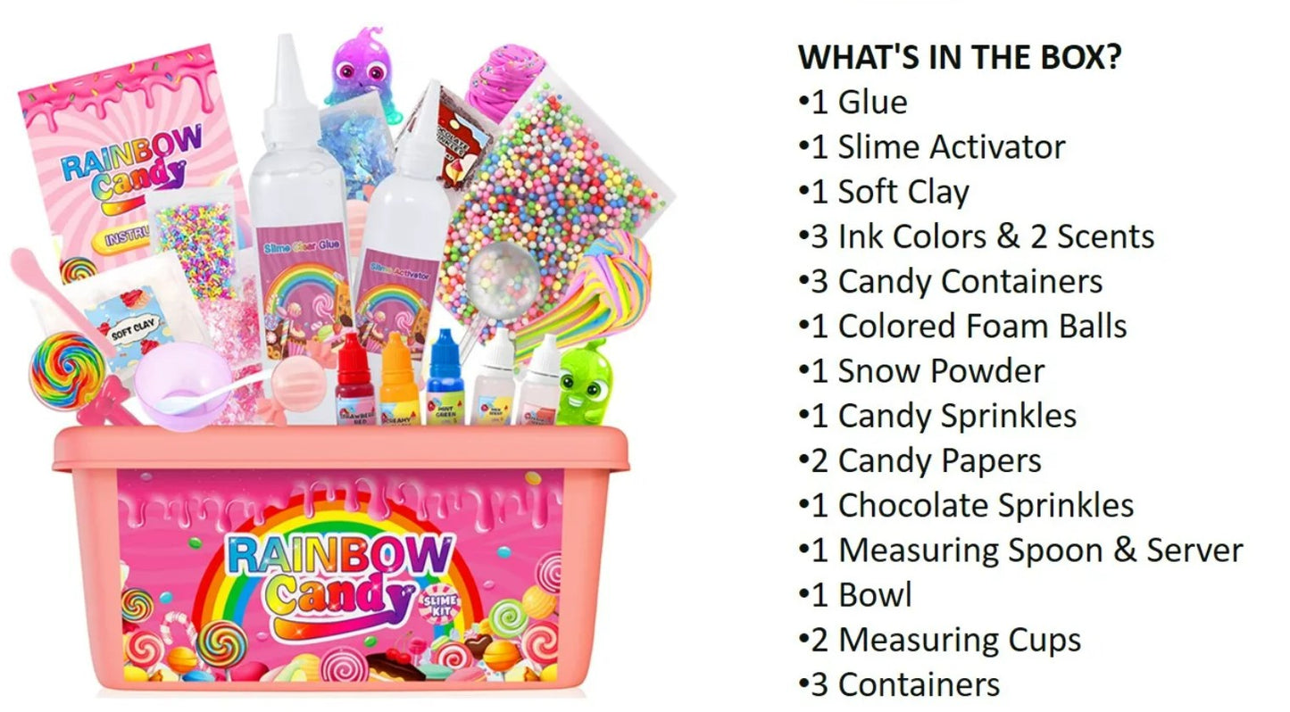 Rainbow Candy Slime DIY Kit, Fun Soft and Non-Sticky Butter Slime Making Kit