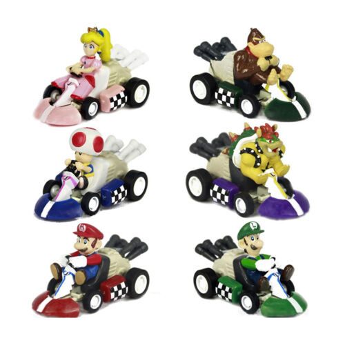 6PCS Super Mario Pull Back Kart Racer Car Figures Toy, Cake Topper