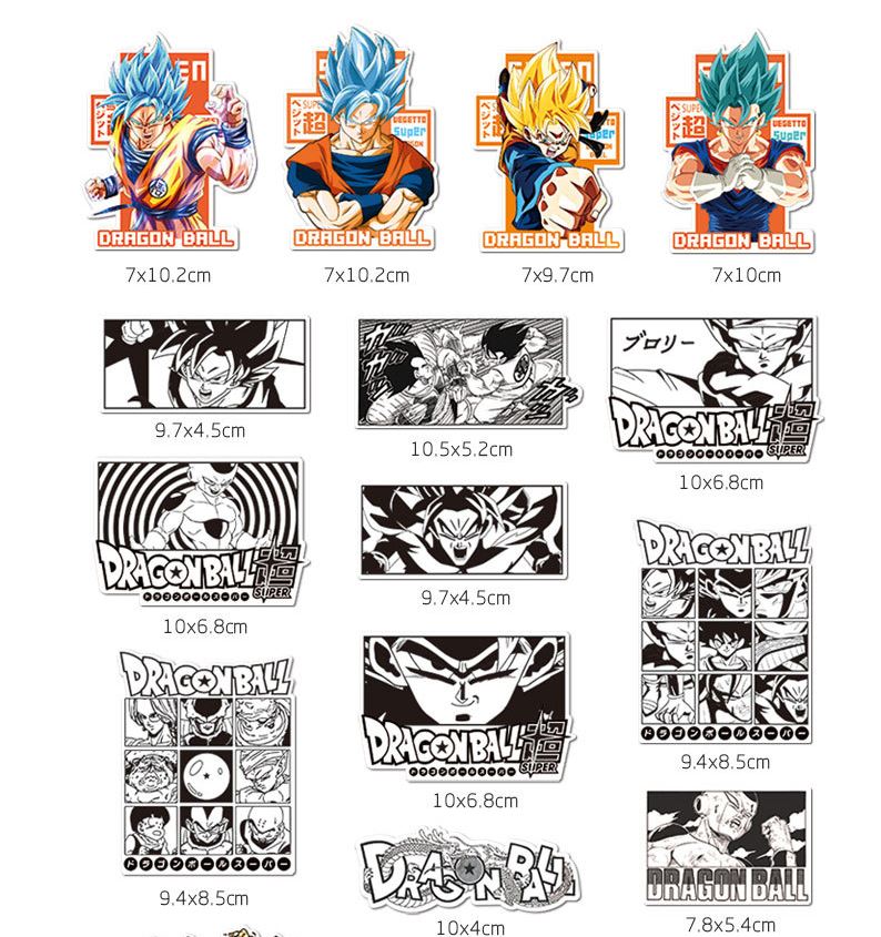 Dragon Ball Z STICKERS 18PCS - no repeat, sun/water proof